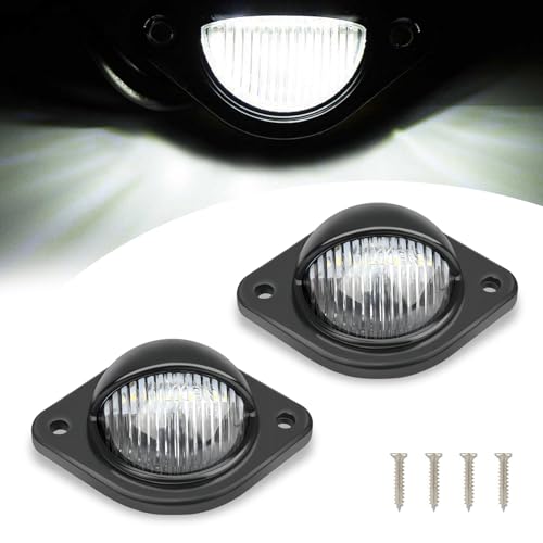 ZBGUN 2 PCS Car LED License Plate Light, ABS Waterproof and Shockproof 6500K High-brightness Floor Lamp, 12V 50000H Long-life License Plate Lamp Replacement, Universal for Cars Trucks (Black)