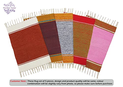 Image of MAHZEE HOME� Hand Woven Cotton Multicolor Small Rug for Bedroom, Living Room, Kids Room and Kitchen | Size : 1'4 inchx2' Feet or 16x24 Inch or 40x60 cm| 100% Organic| Machine Washable (Combo of 5 Pcs)