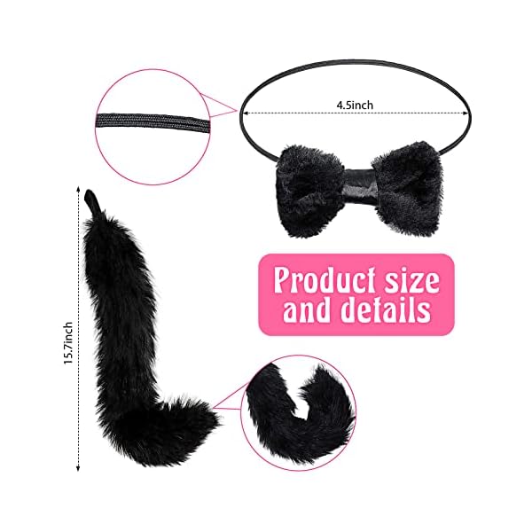 Chalyna 5 pcs black cat costume set girls cat costume long fur cat tail cat ears headband cat tail cat bow harlequin mask with black star tutu skirt for halloween costume dress up party - image 5