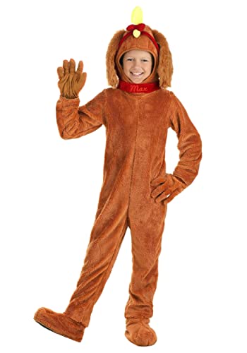 Dr. Seuss The Grinch Max Costume for Kids - Jumpsuit Headpiece Collar Gloves & Shoe Covers - Officially Licensed M