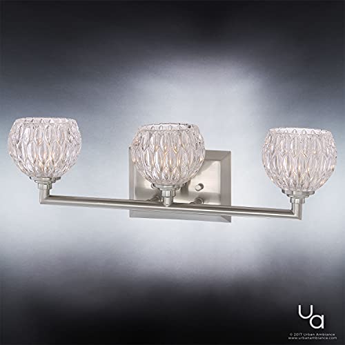 Urban Ambiance Luxury Crystal Bathroom Vanity Light, Medium Size: 6.25" H X 20" W, With Classic Style Elements, Brushed Nickel Finish And Marquis Cut Glass Shades, Uql2621 #TOP2