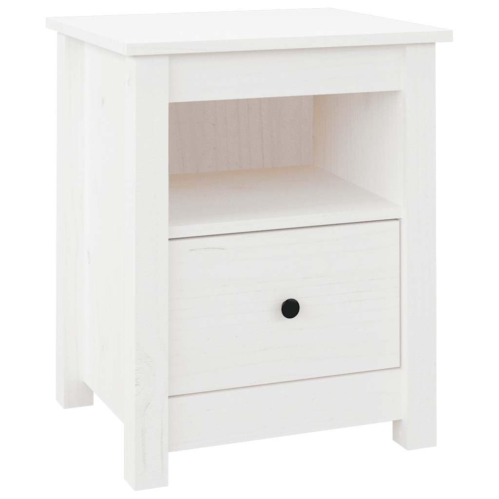 Table de chevet blanc 40x35x49 cm en pin massif avec tiroir de rangement pour chambre à coucher