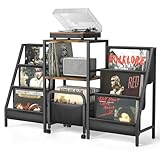 Tewinko Record Player Stand with Vinyl Storage Cart, Record Player Table with Record Storage 200 Albums, Turntable Stand with Record Holder Vinyl Display Shelf, Record Cabinet Media Stereo