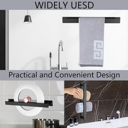 Miniatura 4 de Toallero De Baño, Toallero, Autoadhesivo O Montaje Con Tornillo, Barra De Toalla De Pared De Acero Inoxidable, Impermeable Y Resistente Al Óxido, Adecuado Para Baño, Caravana, Cocina 40cm, Negro