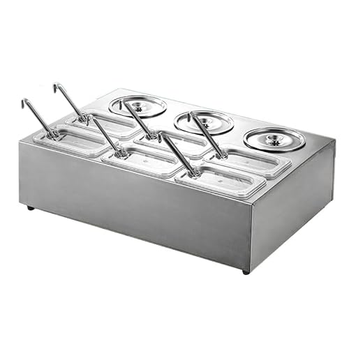WDSOPK Stainless Steel Pizza Topping Station, Commercial Spice Rack Set, Condiment Seasoning Containers With Lid For Prepping Ingredients Toppings (Silvera 59.5x41x15.5cm)