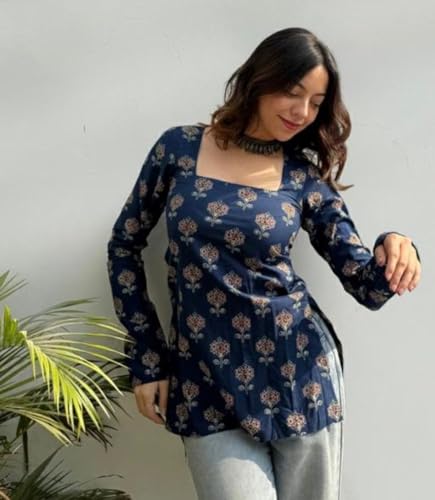 Image of Women Printed Square Neck Top | Stylish Full Sleeve Casual Tunic Top for Women & Girls | Trendy Regular Fit Top