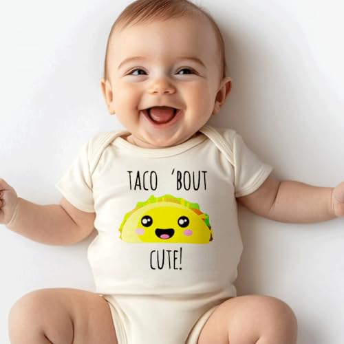 hrcfbk Taco' Bout Cute Bodysuit Funny Rompers Newborn Baby Bodysuits Baby Announcement Coming Home Outfit(Beige Taco' Bout Cute,0-3 Months) — view 6