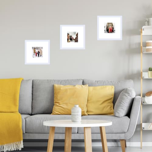 Image of JCJMY 8x8 Picture Frame With Mat, Display 4x4 With Mat or 8x8 Without, Wood Square Photo Frame for Wall Hanging or Tabletop, 1 Pack, White