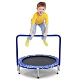 Ø 92cm Mini Gartentrampolin, Fitness Trampolin faltbar, Kindertrampolin bis 150kg belastbar, Trampolin, Indoor- und Outdoortrampolin (Blau)
