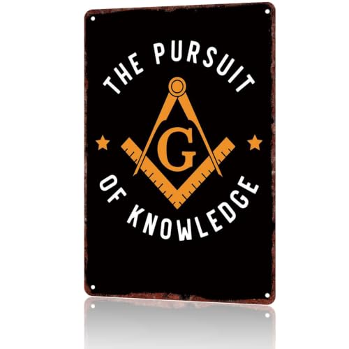 Masonic Square And Compas Sign, Retro Vintage Design, 8X12 Inch, Aluminum, The Pursuit Of Knowledge Printed, Home Lodge, Office Decor, Mason Men