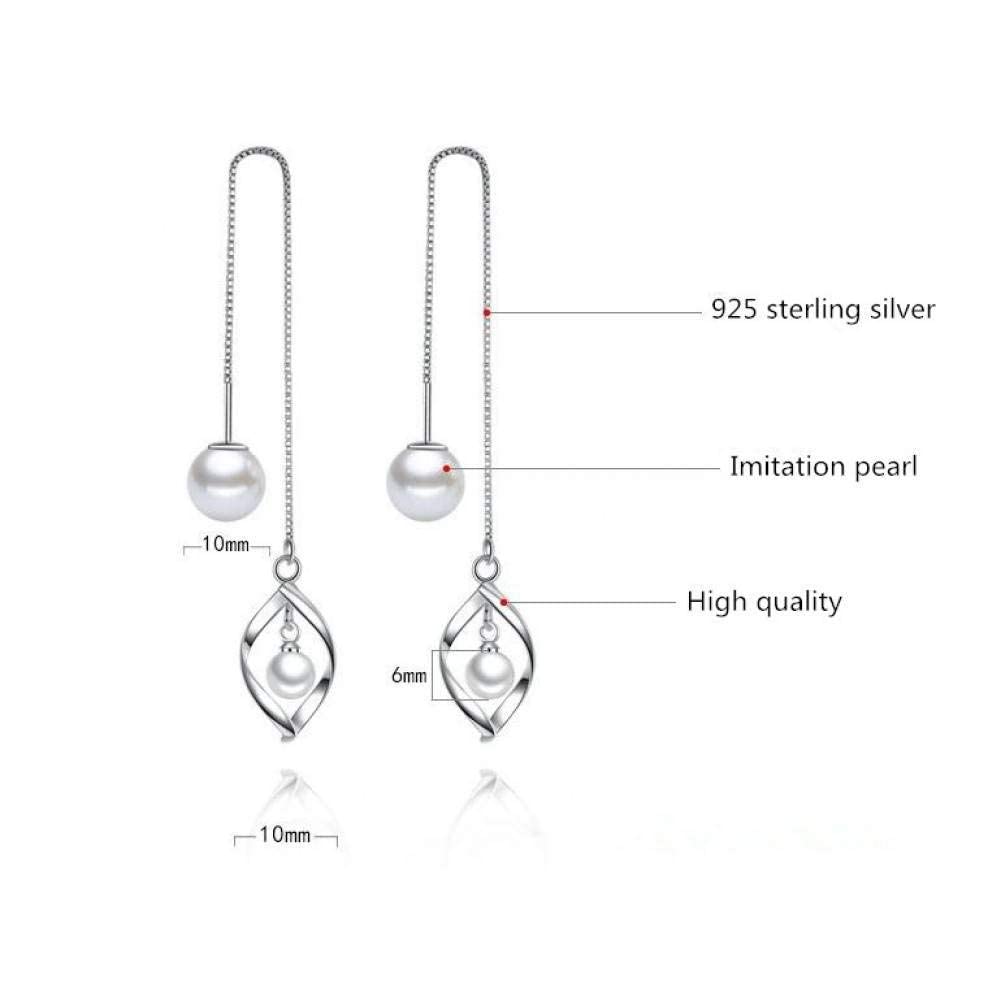 LLXYWJ Creolen für Damen, stilvoller 925er-Imitat-Perlen-Blume-Damen-langer Tropfen-weiblicher Schmuck/925