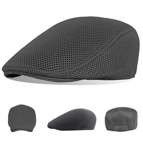 Image of meioro Men's Mesh Flat Cap Summer Breathable Newsboy Hats Beret Ivy Cap Gatsby Irish Cabbie Driving Hat Full Head Wrap