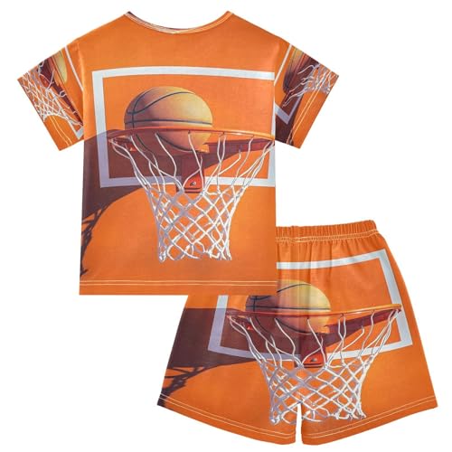 ALAZA Basketball Orange Sport Pajamas Set Short Sleeve Cotton Sleepwear Summer Pjs 2 Piece 5-14Y2