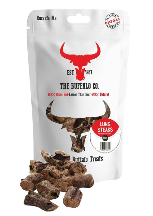 The Buffalo Co. Buffalo Lung Steaks for Dogs | 100g | 100% Natural Grass-Fed Dog Treats | High Protein, Low Fat | Supports Lean Muscle & Dental Health | Chewy, Delicious Snack for All Breeds
