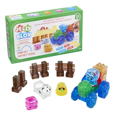 Jelly Blox - Farm Set, Sensorisches Spielzeug für Kinder ab 2 Jahren, Bauset mit 18 weichen, Sensorischen Bauernhoftieren und -Figuren… – Ansicht 1