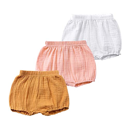 ZFTTZYMX 3-Pack Baby Girls Boys Bloomer Ribbed Shorts, Kids Elastic Waistband Cute Cotton Linen Panty Diaper Covers