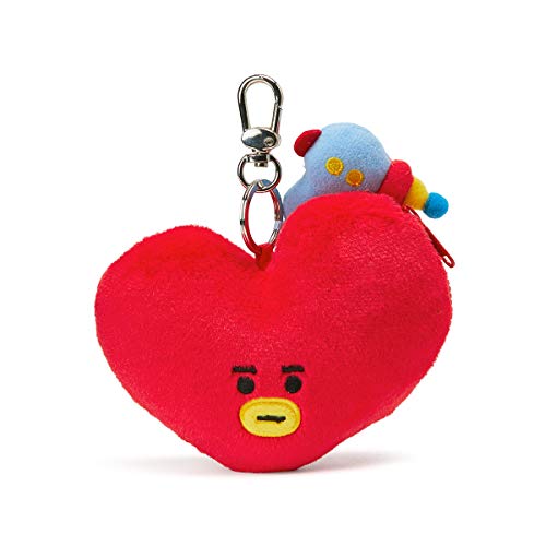 BT21 TATA Character Small Plush Stuffed Animal Coin Purse Pouch ID Card Wallet with Clip, Red
