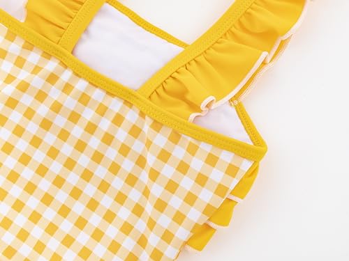 Image of LIZENS Girls One Piece Swimwear Checker Print Ruffles Bathing Suit for Kids Size 2-12