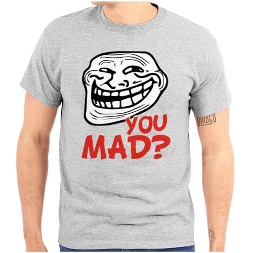 Brisco Brands Troll Face You Mad Trollface Meme Graphic T Shirt Men or Women Sport Grey