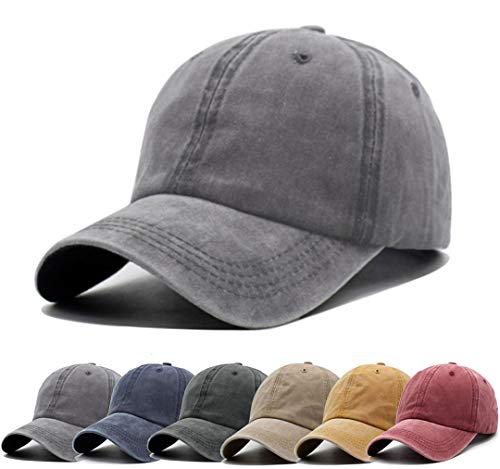 Aedvoouer Men Women Baseball Cap Vintage Cotton Washed Distressed Hats Twill Plain Adjustable Dad-Hat (E-Grey)
