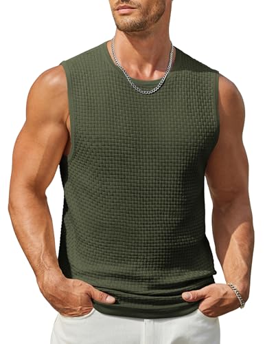 Reviews de Color Verde Militar los mejores 5. 44 COOFANDY - playera sin mangas para hombre, de punto sin mangas, transpirable, para el músculo, color verde militar, talla XL, Verde militar, X-Large