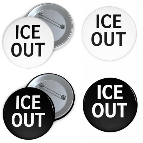 STS Parts 4 Pack ICE OUT Protest Pinback Buttons 2.25 Round Anti-ICE Activism Badges 2 White & 2 Black Social Reform Pins
