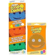 Scrub Daddy Colors 3ct + Daddy Caddy - Scratch-Free Multipurpose Dish Sponge + Sponge Holder - BPA Free & Made with Polymer Foam - Stain & Odor Resistant Kitchen Sponge