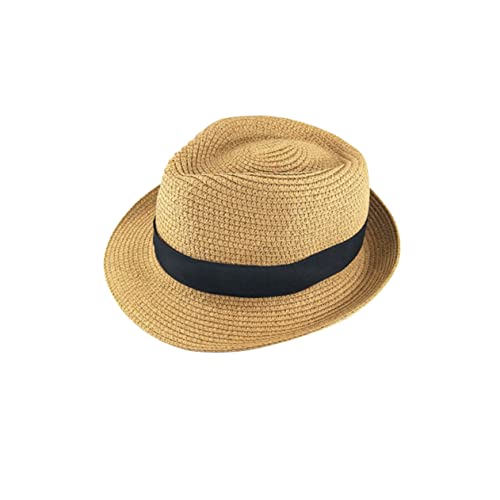 Beaupretty Unisex Boys and Girls Straw Sun Hat for Spring Beach Short Brim Sun Cap Stylish Khaki Straw Hat for Boys and Girls