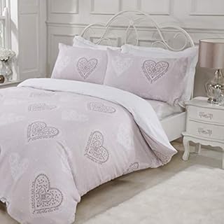 Sleepdown Decorative Hearts King-Natural Reversible Bedding Set and Pillowcases, Cotton Mix