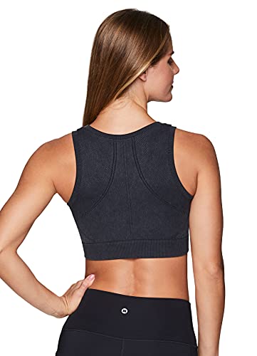 Rbx Active Women's Low Impact Bra, Soft Washed Fabric Ribbed Moto Crewneck Sports Bra With Removable Pads Moto Black S #TOP2