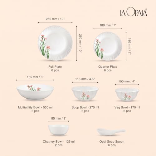 Image of La Opala Novo Opalware Dinner Set, 35 Pcs for Family of 6, Pink Florets