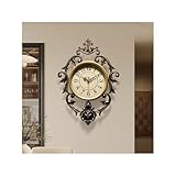 HEBOIX Vintage Wall Clock, Antique Decor, Battery Operated,Non Ticking European Style Metal Wall Clock, Decorative Retro,Bedroom/Living Room/Kitchen 26' x 19'