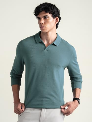 Image of DAMENSCH Statement Popcorn Johnny Collar Full Sleeve Polo with Premium Cotton Blend, Popcorn Texture, Colours by High-IQ Dyes Heavy Weight Fabric T-Shirt for Men