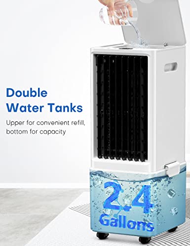 Evaporative Air Cooler, Skyice 3-In-1 Windowless Swamp Cooler W/ 2.4 Gal Detachable Water Tank, 12H Timer & 20Ft Remote Control, 24-Inch Bladeless Evaporative Cooler, Air Conditioner Portable For Room #TOP3