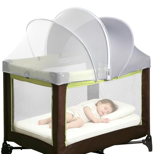Pack N Play Tent Cover - Light-Blocking Mosquito Net with Two-Way Zipper Portable Bassinet Canopy to Keep Cats Out Bedside Bassinet Insect-Proof Cover Gray-Large