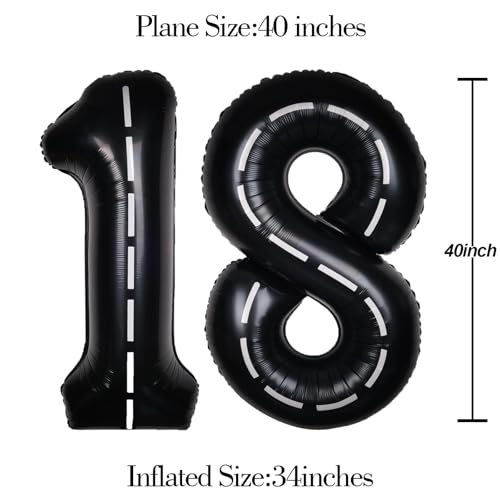 Image of Race Car 40 Inch Black 18 Big Large Helium Balloon Number 0-9 | Track Giant Digital 18th Foil Mylar Party Balloons for Men Birthday Car Theme Party Anniversary Graduation Decorations