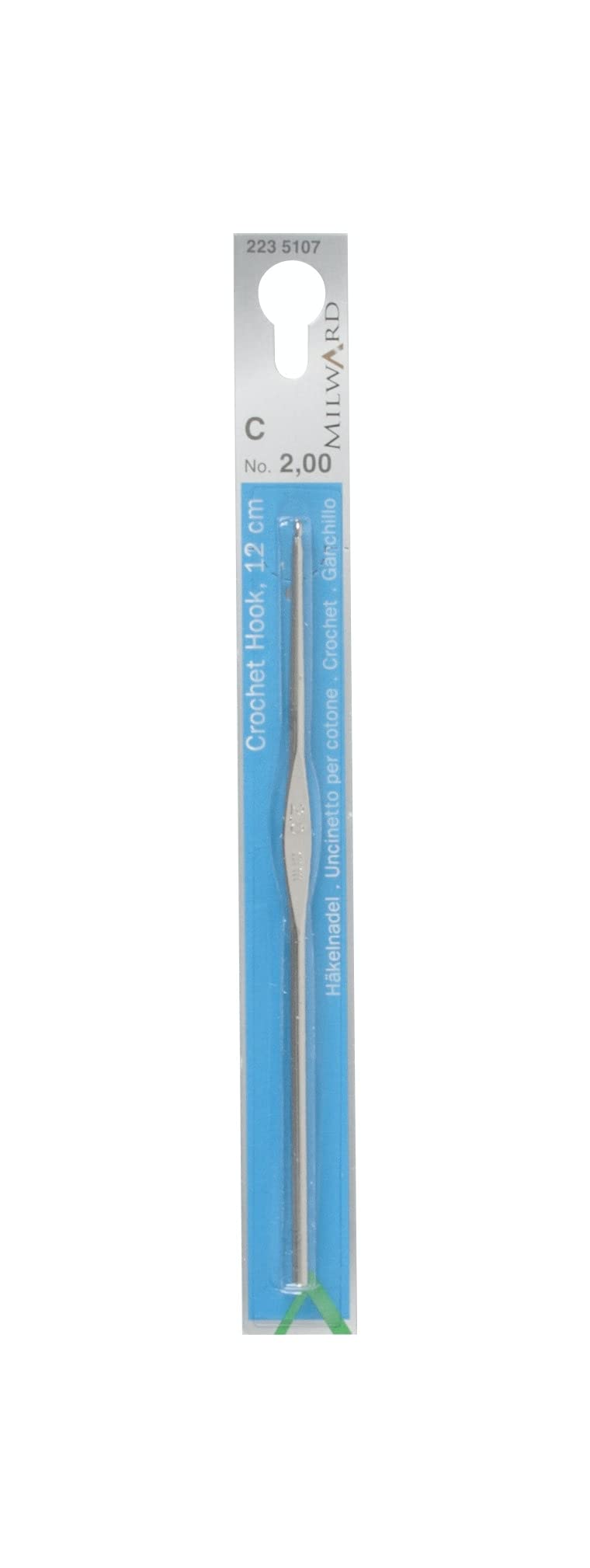 MILWARD 2235107 Crochet Hook for Thread, 12cm, Steel, Silver, 2 mm
