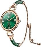 Smartwatch Damen Elegant Gold Schmuck Armreif Fitness Armband Edelsathl Smart Watch Damenuhr mit Schrittzähler Schlafmonitor Pulsuhr Blutdruck Periode Fitnessuhr Frauen IOS Android Grün