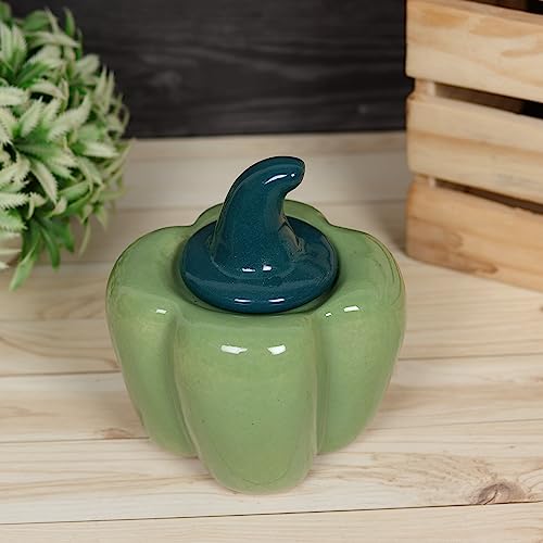 Image of QIMACPLUS Ceramic Capsicum Decorative Pickle Jar| Food Storage Jar | Multipurpose aachar, masala Jar For kitchen and Dining table 500 ML set of 1 Green