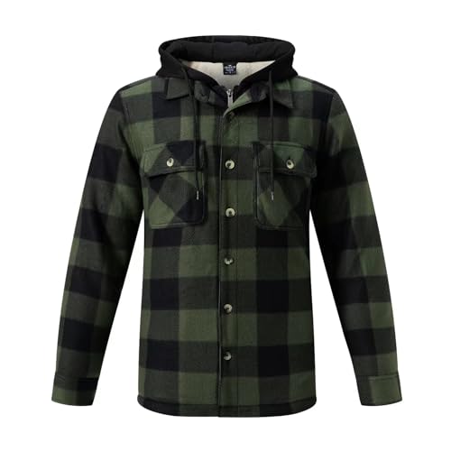 Image of Gary Com Heavy Thick Flannel Plaid Jacket Sherpa Fleece Lined Hoodies for Men Zip Up Winter Warm Coat Zipper Sweatshirt