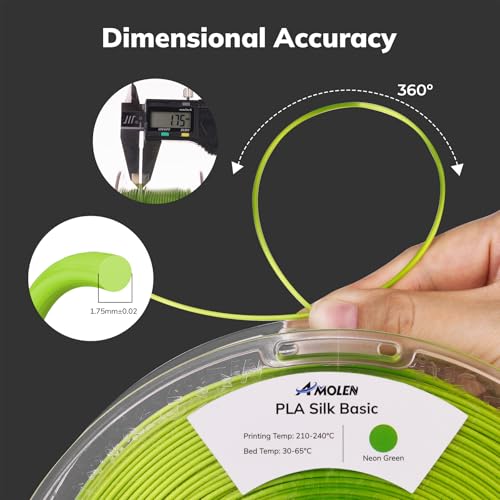 Image of AMOLEN Silk PLA Filament Neon Green, 3D Printer Filament 1.75mm for 3D Printing 1kg(2.2lbs) Spool Compatible with Most FDM Printer