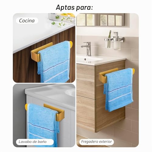 Miniatura 7 de Yuet Toalleros De Baño Sin Taladro,Toallero Adhesivo Barra Anilla Acero Inoxidable Sus304 Barra Toallas Pared Para Baño Y Cocina Accesorios, Dorado