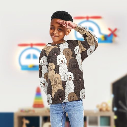 JUNZAN Poodle Vivid Cute Dogs Big Girls Sweatshirts Hoodies Crewneck Sweatshirt With Hoodie Camping 4T4