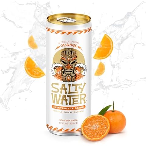 SaltyWater Electrolyte Drink, Orange – Zero Sugar Premium Hydration Drink, 10 Calories, Minerals, Taurine, B-Vitamins, Non-Carbonated - Zero Caffeine Electrolyte Sports Drink - 1 Pack (12 oz) Cover
