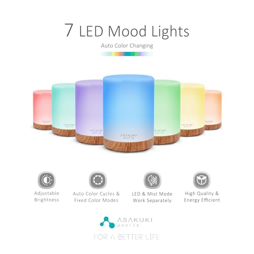 ASAKUKI 300ML Essential Oil Diffuser, Quiet 5-in-1 Premium Humidifier, Home Fragrance Aroma Diffuser with 7 LED Color Changing Light and Auto-Off Switch -Light Brown - Image 4