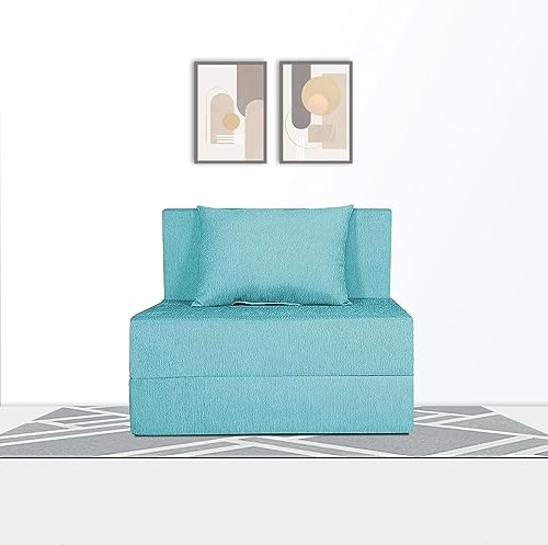 Image of Adorn India Easy 2 Seater Sofa Cum Bed Alyn 3'x 6' (Aqua Blue) (1 Year Warranty)