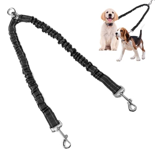 Correa Doble para Perros,Correa Perro Doble Enganche,Correas para Perros Extensible,Reflectante,360° Giratorio,Correas Antitirones Perro Antibobinado,Dog Leash for 2 Dogs,50-80 cm Longitud Extensible