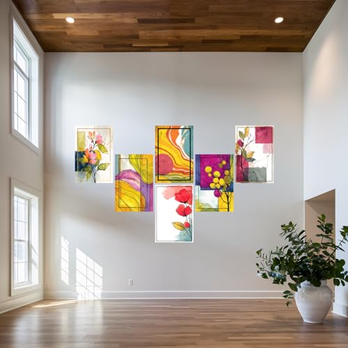 Image of SiddArtify Abstract Floral Wall Art Prints Set - Modern Botanical Poster Decor for Living Room Bedroom Office - 12x18 inch Board Pack of 6
