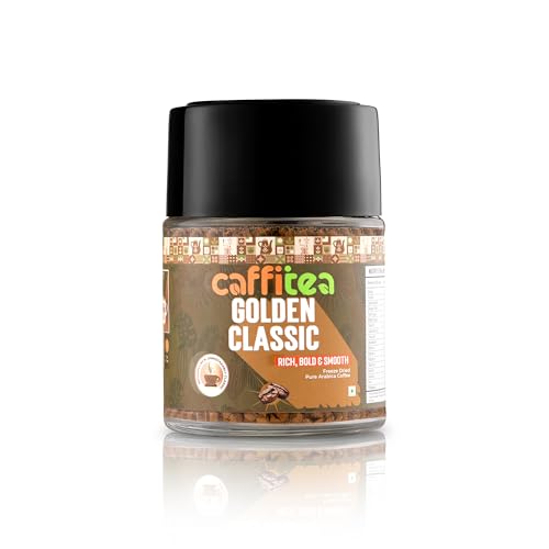Caffitea Golden Classic | Pure Freeze Dried Arabica | Premium Instant Coffee | Artisanal Natural Flavours | 50gm Jar | Rich, Bold & Smooth | 100% Pure Coffee