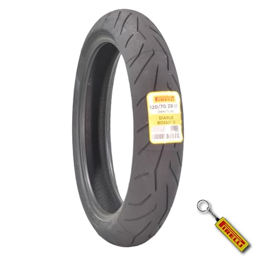 Pirelli Diablo Rosso II 120/70 ZR 17 M/C (58W) TL (K) Front Motorcycle Tire - High Performance Durable and Reliable: Sport Performance for Road Use with Keychain